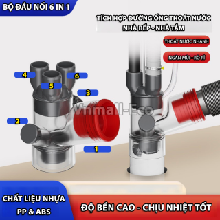 Bộ đầu nối ống thoát nước 6 in 1. Giải pháp ngăn mùi, chống trào ngược hiệu quả cho nhà bếp & nhà tắm