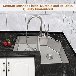 Chậu rửa bát góc tường nhà bếp 2 hố chất liệu inox304 VNM-31225