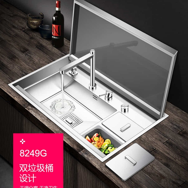 Chậu rửa bát kèm máy rửa cốc có nắp đậy VNM-ARAS-2944