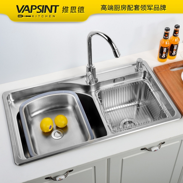 Chậu rửa hai hố chìm sử dụng inox 304 không rỉ