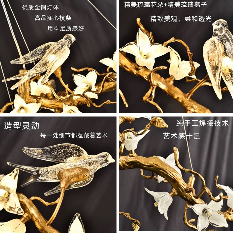 Đèn chùm đồng chim én phong cách tân cổ điển trang trí phòng khách VNM-1226