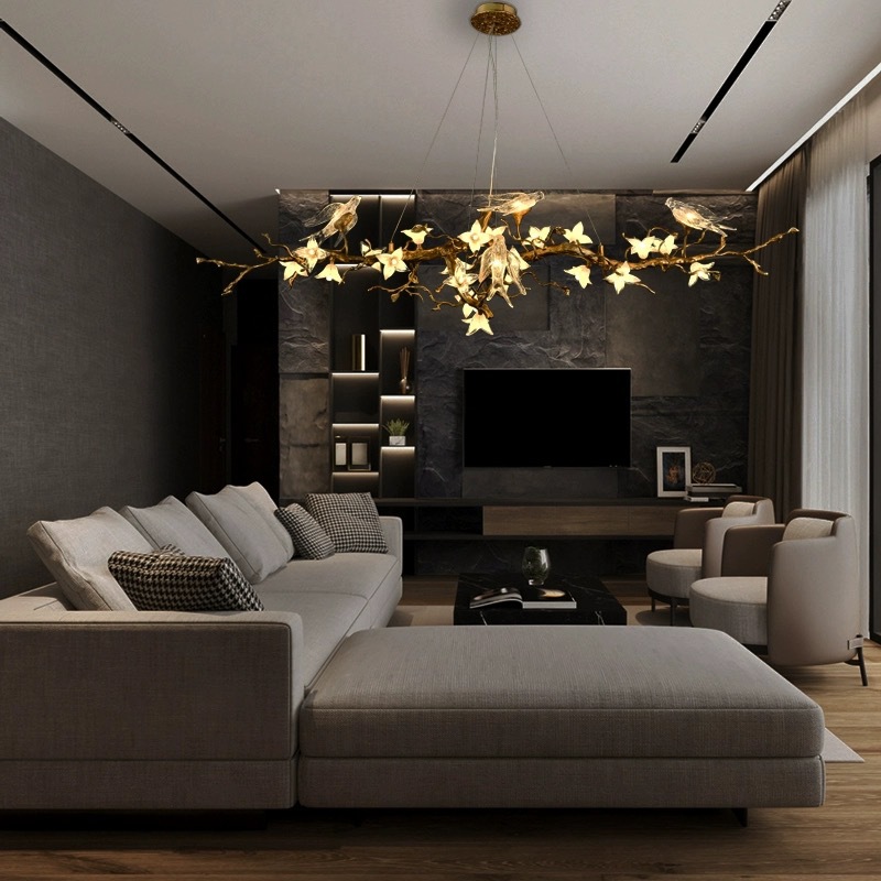 Đèn chùm đồng chim én phong cách tân cổ điển trang trí phòng khách VNM-1226