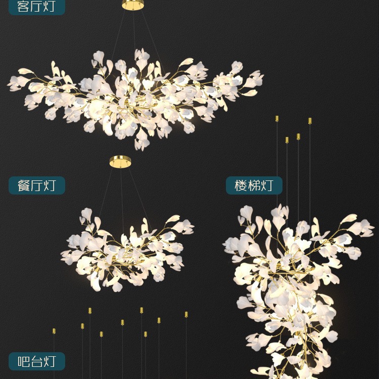 Đèn thả trang trí phòng khách cho nhà biệt thự sang trọng khu resort nhà hàng khách sạn phong cách nghệ thuật lá VNM-552