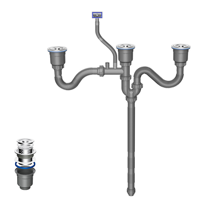 Bộ xiphong thoát nước chậu rửa bát loại 3 hố VNM-3425