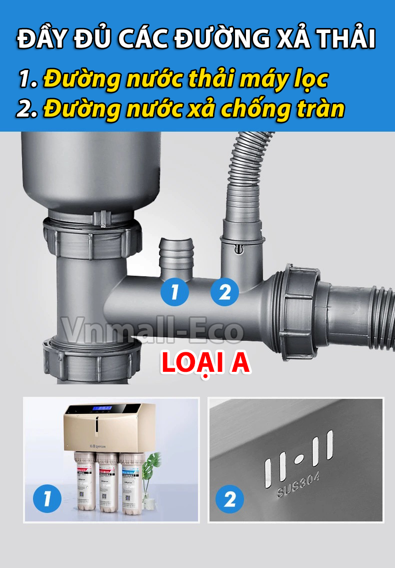 Bộ xiphong thoát nước ngăn mùi chống tắc nghẽn bồn rửa bát