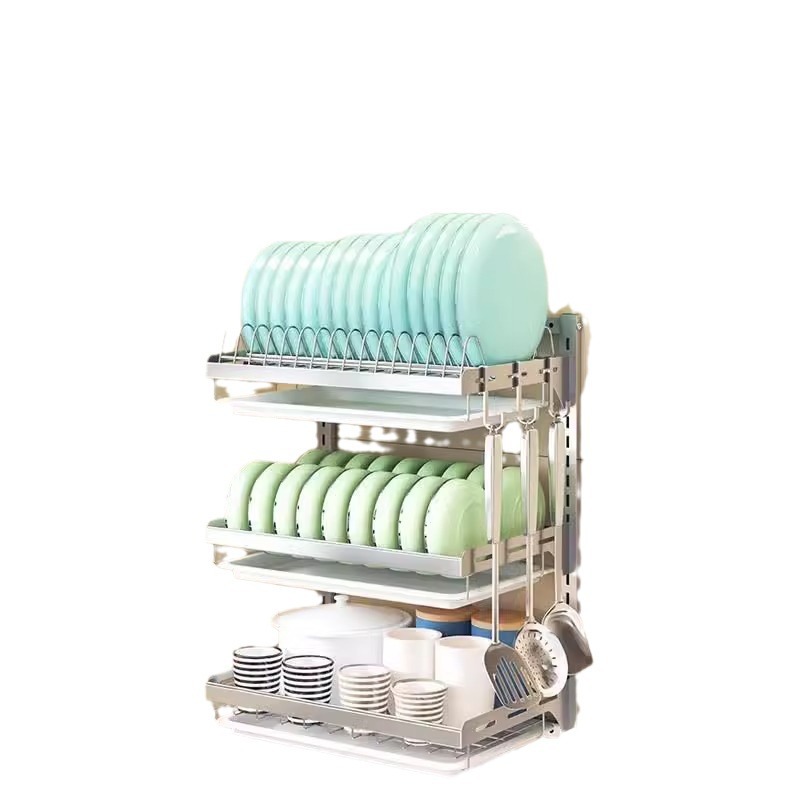 Giá treo bát đĩa có khay thoát nước gắn tường nhà bếp chất liệu inox304 VNM-2525